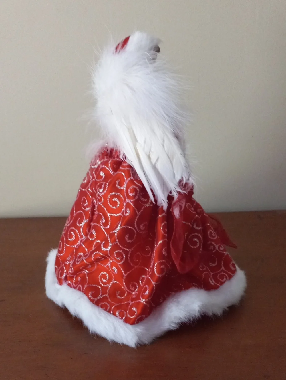 Red and White Angel Tree Topper - Sparkle Swirl Dress